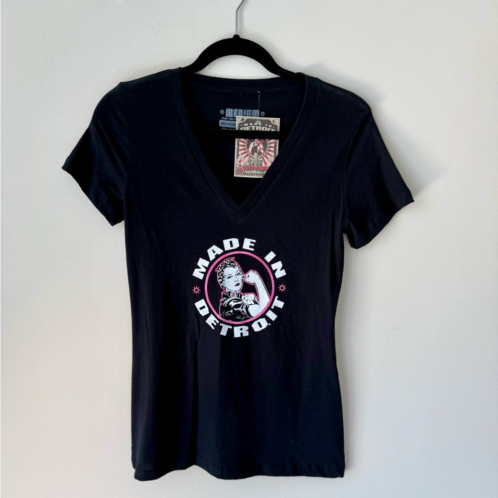 Women's Black Graphic V-Neck Tee